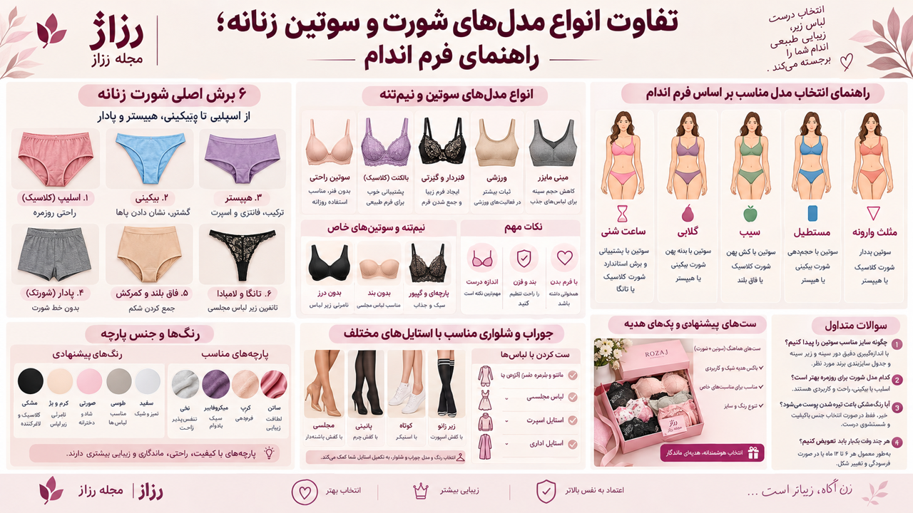 تفاوت انواع مدل‌های شورت و سوتین زنانه؛ کدام برش دقیقاً برای فرم اندام شما ساخته شده است؟