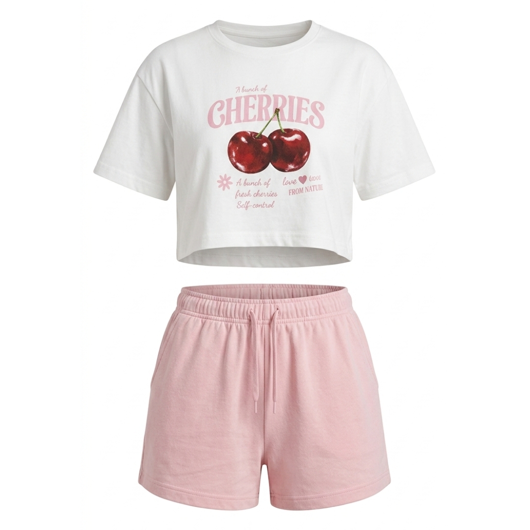 ست کراپ شورتک زنانه مدل Cherries 🍒